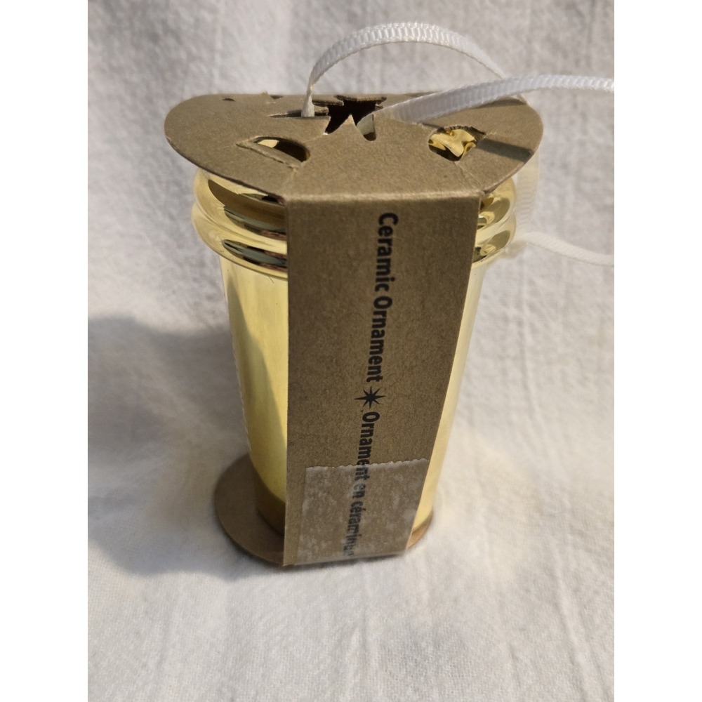 NWT 2012 Starbucks Shiny‎ GOLD Ceramic To-Go Cup Christmas Tree Ornament - Picture 5 of 8